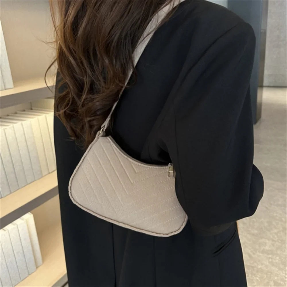 Women's Mini Felt Shoulder Bag - Ergonomic Underarm Saddlebag Purse Shoulder Pouch Simple Light Weigh Underarm Bag
