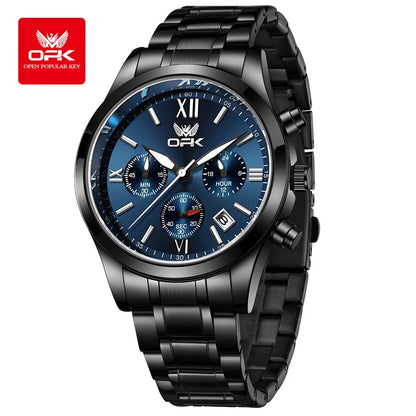 OPK 6052 Chronograph Quartz Wristwatch Original Steel Strap Waterproof Luminous Calendar Fashion Elegant Men's Business Watches