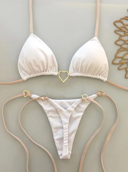 2024 New Sexy Low Waisted Bikini Set Swimsuit Female Swimwear Women Solid Strappy Beachwear Bathing Suits Brazilian biquini