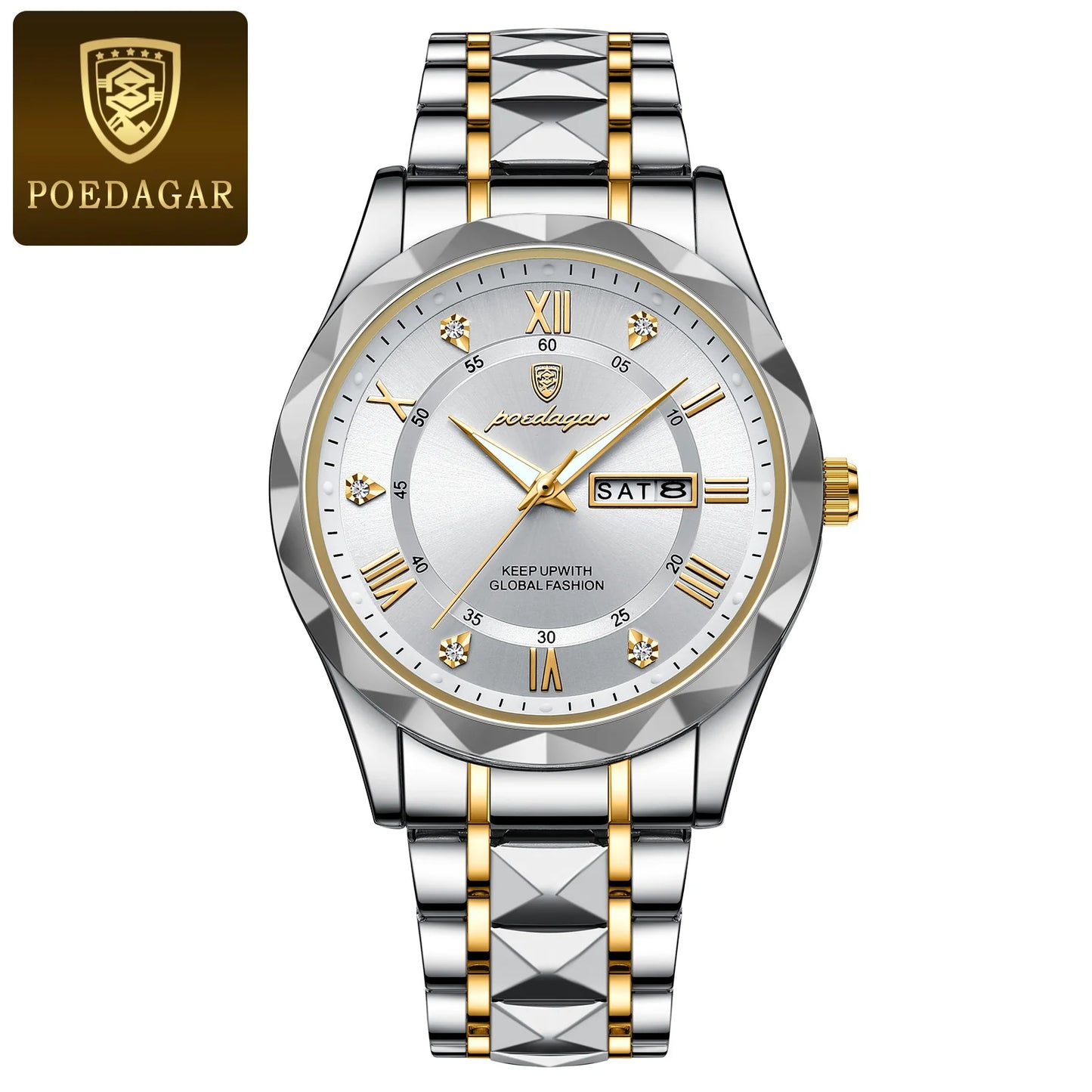 POEDAGAR Top Classic Men's Quartz Watches Waterproof Luminous Stainless Steel Man Wristwatch Date Week Original Men Watch Reloj