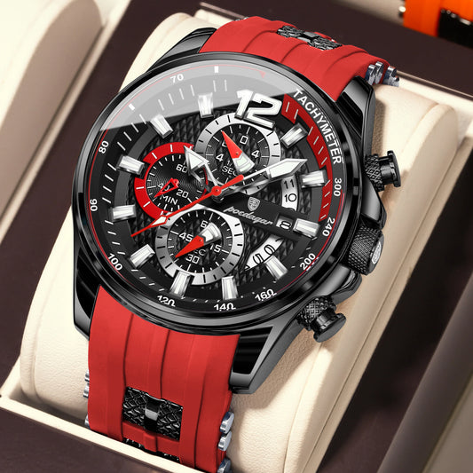 POEDAGAR Functional Watch For Men Date Chronograph Luminous Waterproof Silicone Classic Male Watch Quartz Original Men's Watches