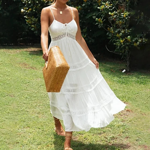 Ashgaily White Dress Women Halter Cotton Long Dress Lace Elegant Party Outfits Ladies Sexy Club Clothes