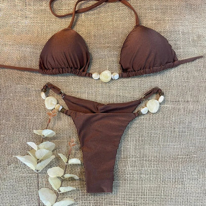 Push Up Bikini 2024 Sexy Women Swimsuit Female Swimwear Sexy Bikini Set Brazilian Biquini Swimming Suit Solid Shiny Beachwear