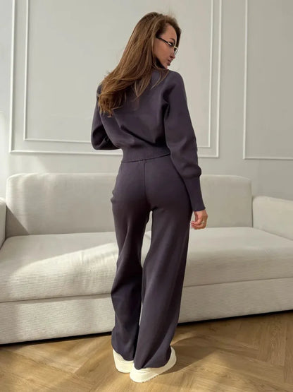 Blubelle Women's New Autumn Winter Zip Up Knit Set Trendy Slim Fit Cardigan Pants Chic Commuting Sweater Outfit