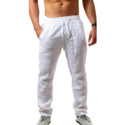 Men's Cotton Linen Pant Loose Breathable Elastic Waist Pants Solid Color Casual Jogging Fitness Trousers Summer Sports Sweatpant