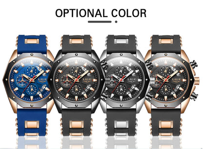 LIGE Fashion Men Watches Top Brand Luxury Silicone Sport Watch Men Quartz Date Clock Waterproof Wristwatch Chronograph Clock Man
