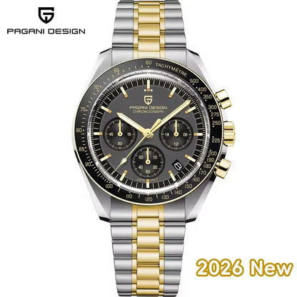 2026 New PAGANI DESIGN Gold Men's Quartz Watches Luxury VK63 Speed Sports Chronograph Watch Men AR Sapphire Ceramic Bezel Clock