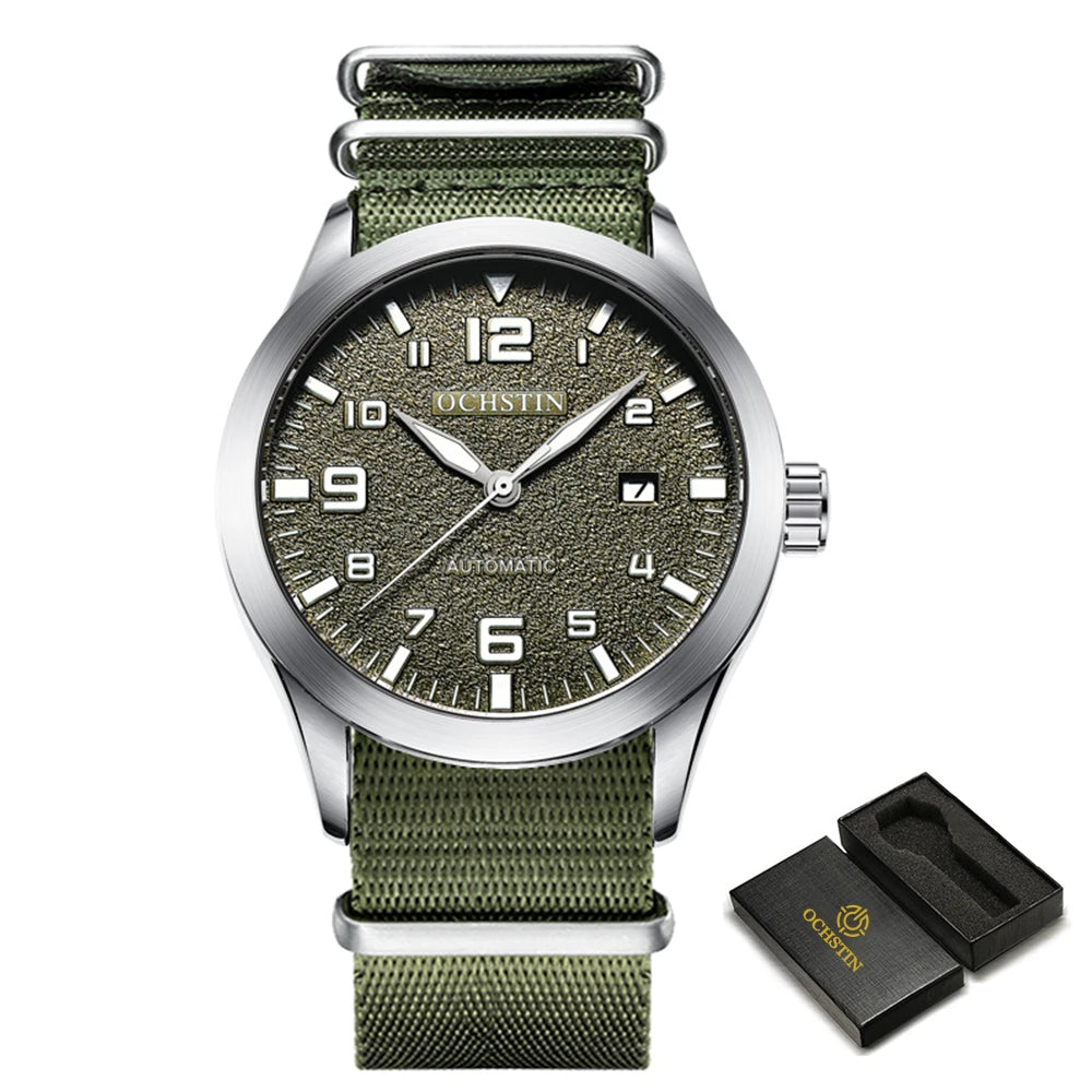 OCHSTIN New Top Brand Automatic Mechanical Watches for Men Military Nylon Strap Pilot Watch Male Auto Date Day Relogio Masculino