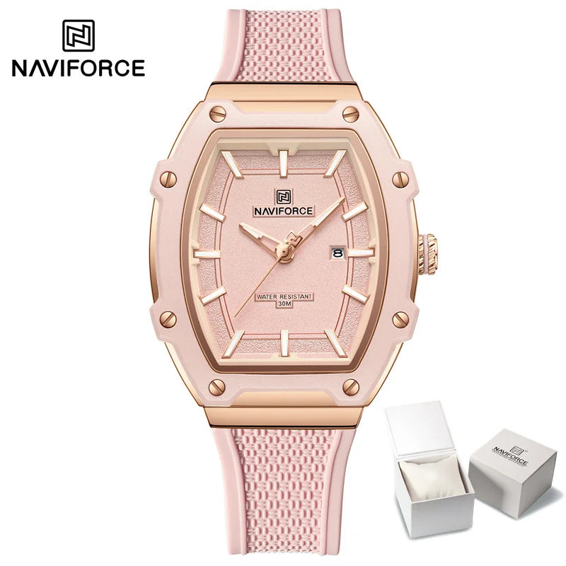 NAVIFORCE Elegant Ladies' Watch Fashion Luminous Pointer 3ATM Waterproof Calendar Display Silicone Strap Women's Quartz Watches