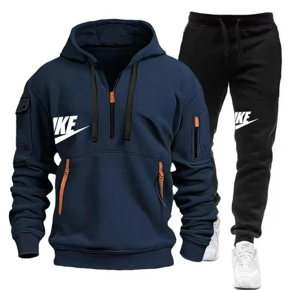 New men's autumn and winter suit zipper hoodie + trousers suit casual men's sportswear warm suit