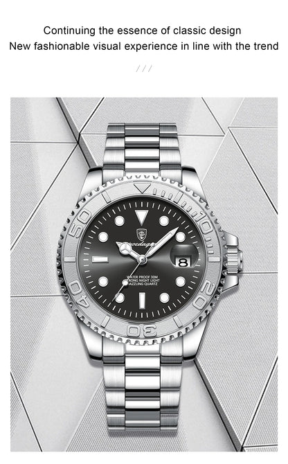 POEDAGAR Top Luxury Male Watch Waterproof Luminous Date Men Watch Stainless Steel Male Clock Sport Fashion Men's Quartz Watches