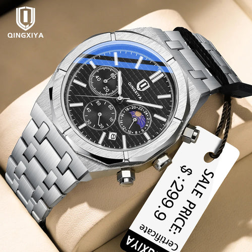 QINGXIYA Luxury Chronograph Quartz Watch Men Sport Military Watch For Men Waterproof Luminous Date Stainless Steel Men's Watches