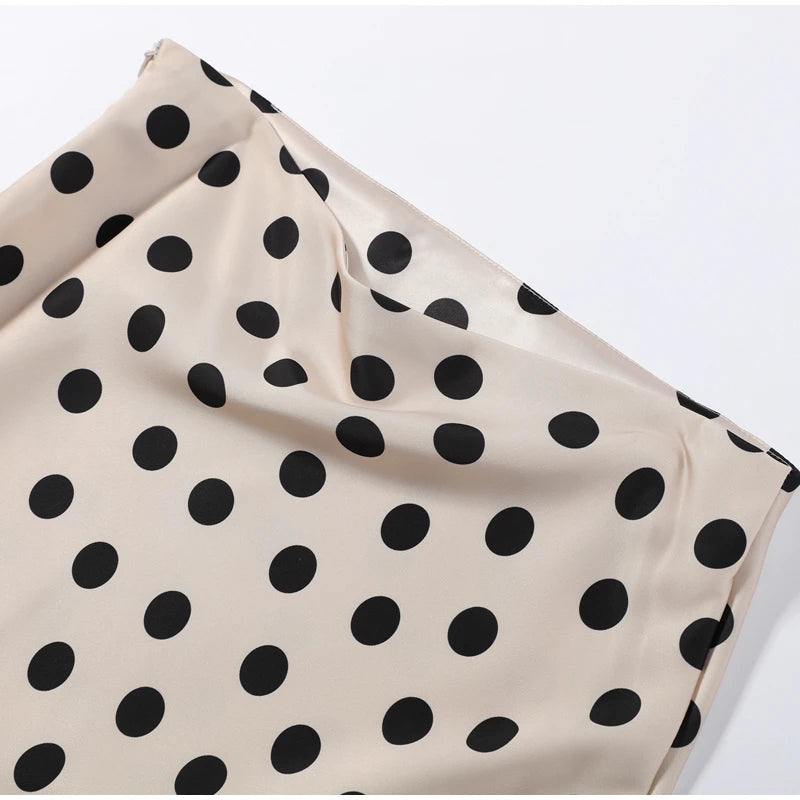 Satin Polka Dots V Neck Maxi Dress Suit Women Elegant Ribbon Full Sleeve Blouse Waist Cinching Long Skirt 2026 Lady Party Outfit
