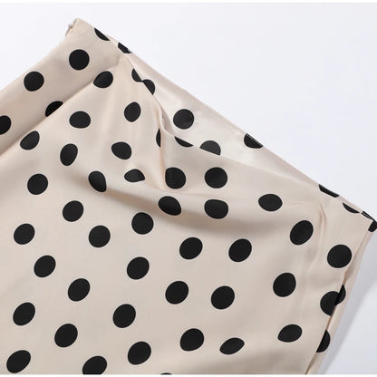 Satin Polka Dots V Neck Maxi Dress Suit Women Elegant Ribbon Full Sleeve Blouse Waist Cinching Long Skirt 2026 Lady Party Outfit
