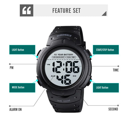 SKMEI 1560 Sport Electronics Watch for Men 100M Waterproof LED Display Digital Mens Wristwatches Stopwatch Military Reloj Hombre