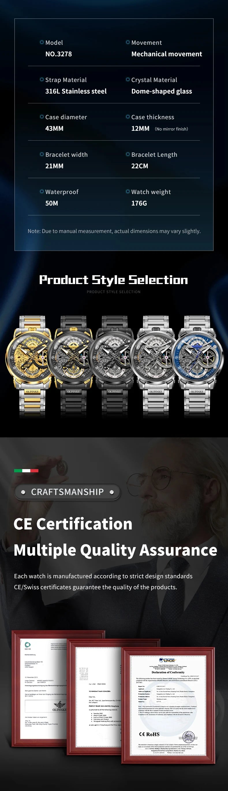 OUPINKE Black Steel Tourbillon Mens Wrist Watches Skeleton Automatic Mechanical Watch Fashion Wrist Watch Mens Sapphire