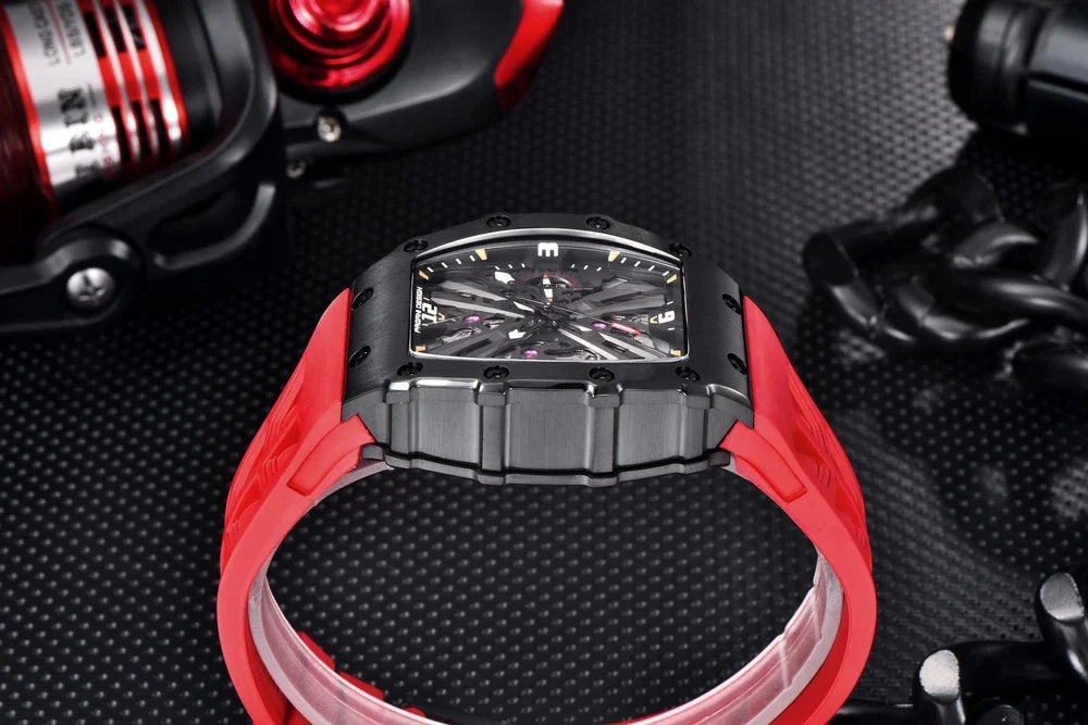 PAGANI DESIGN  Luxury Mens Quartz Watches Barrel Shape Waterproof Wrist Watch For Men VH65 Silicone Luminous Sapphire Mirror