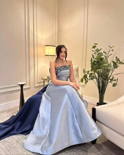 Customized Elegant  Satin Evening Dress Exquisite Strapless Sleeveless Homecoming Dresses Temperament Special Occasion Gowns