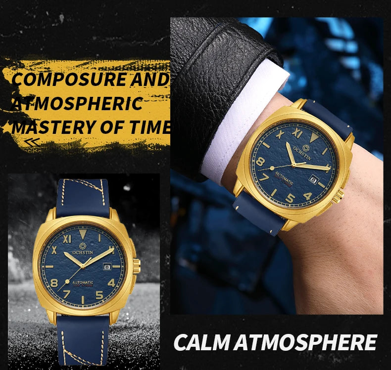 OCHSTIN Men's Automatic Mechanical Movement Watches Man Leather Strap Wristwatch Waterproof Master Series Luminous Hand Watch
