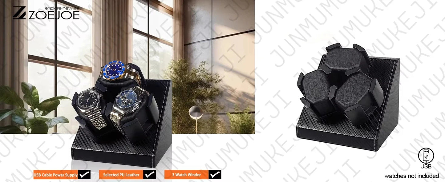 Watch Winder for Automatic Watches Box 3 Watches PU Leather Rotating Storage Display Automatic Winding Universal USB Power 5V1A