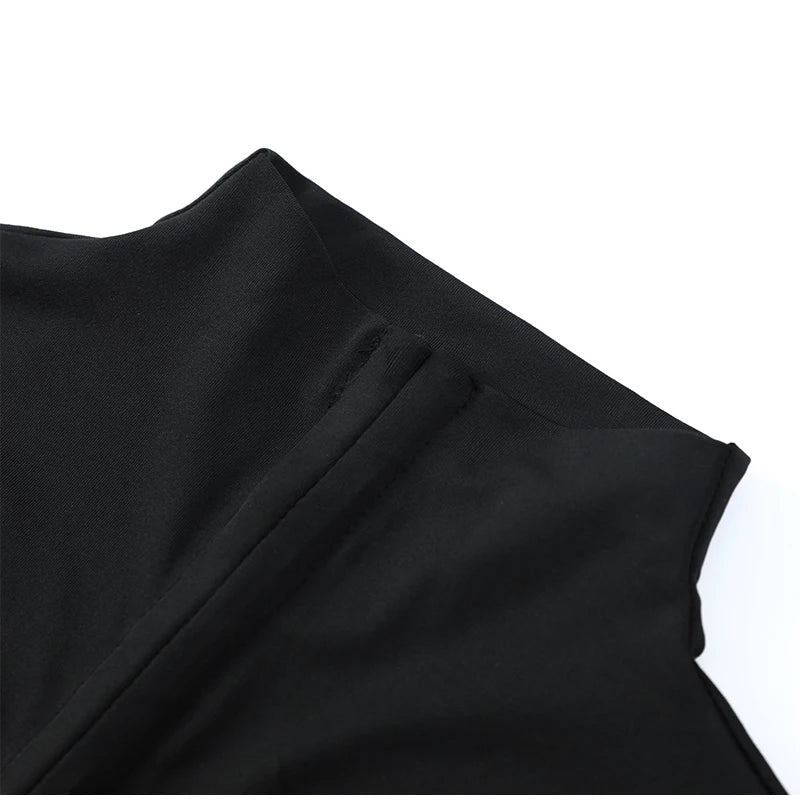 Black Hollow Out Kpop Mini Dress Women Elegant Turtleneck Short Sleeve High Waist Slim Dresses 2026 Lady Party Club Robes