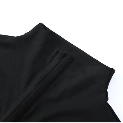 Black Hollow Out Kpop Mini Dress Women Elegant Turtleneck Short Sleeve High Waist Slim Dresses 2026 Lady Party Club Robes