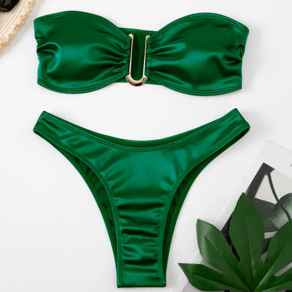 New Sexy Bandeau Strapless Bikini Female Swimsuit Women Swimwear Two-pieces Bikini set Padded Bather Bathing Suit Swim V4647D