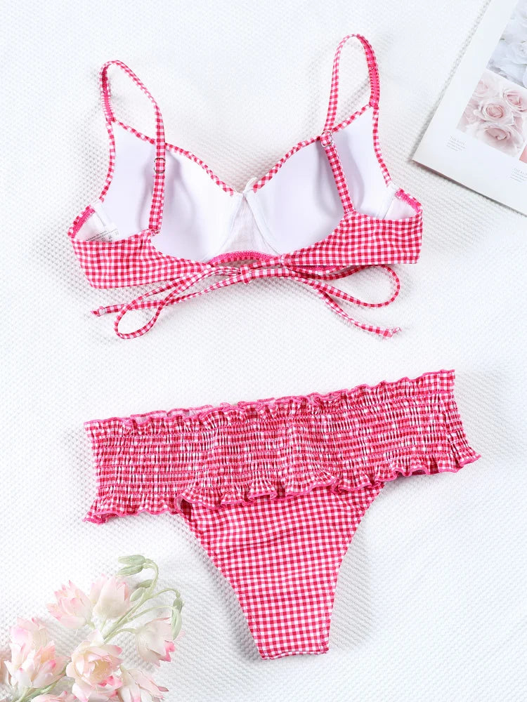 Triangle Bikinis Bow Swimsuit Women Sexy Swimwear Bandage Bikini Set Summer Biquini Female Beachwear Low Waist Thong Swimsuits