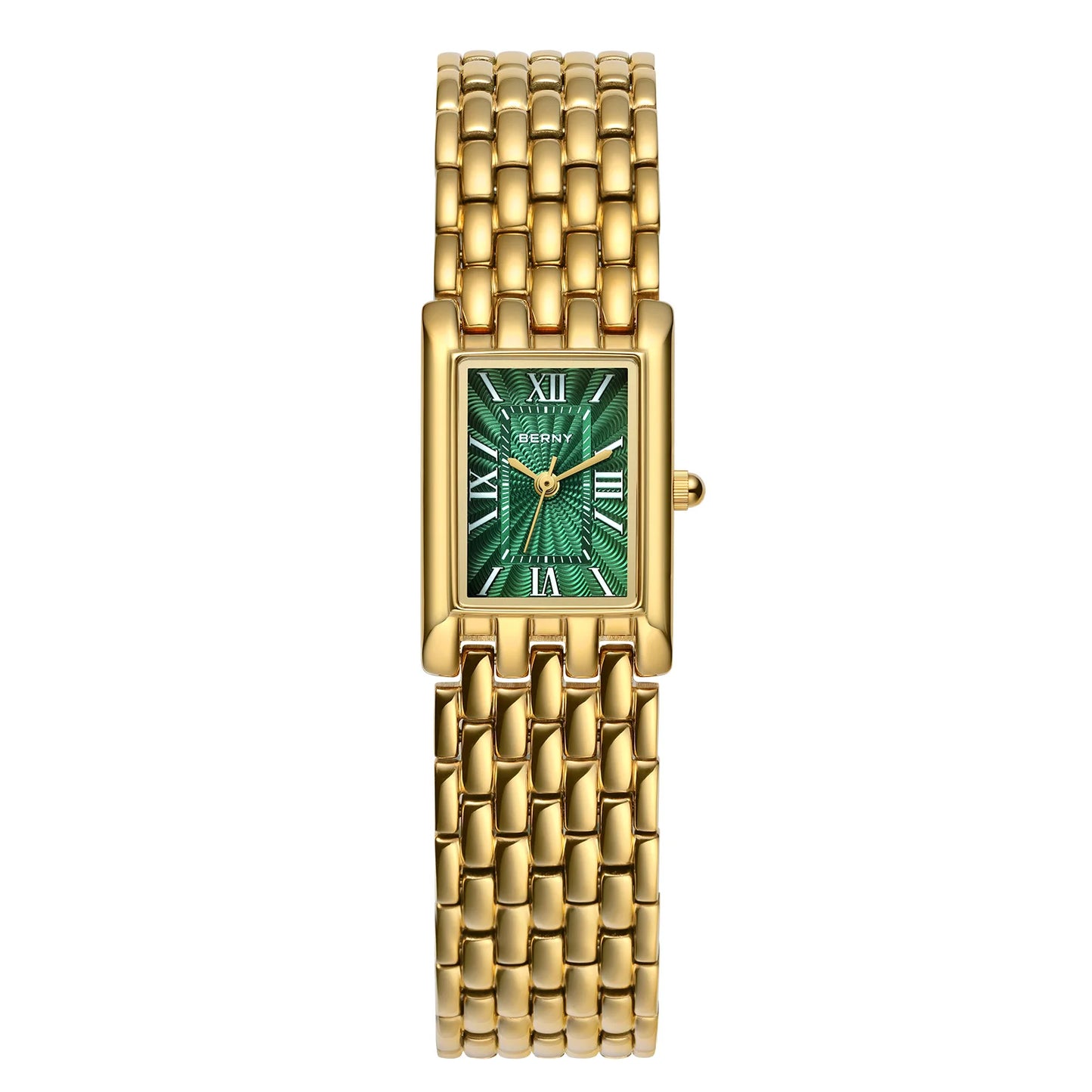 BERNY Luxury Women's Watches Fashion Ladies Square Casual Golden Quartz Watch Solid Stainless Steel Rectangle Girls Wristwatch