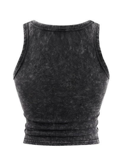 Y2k Cotton Solid Tank Tops For Womens Summer Sexy Sleeveless O-Neck Tight Washed Crop Tees Casual All-math Basic Streetwear