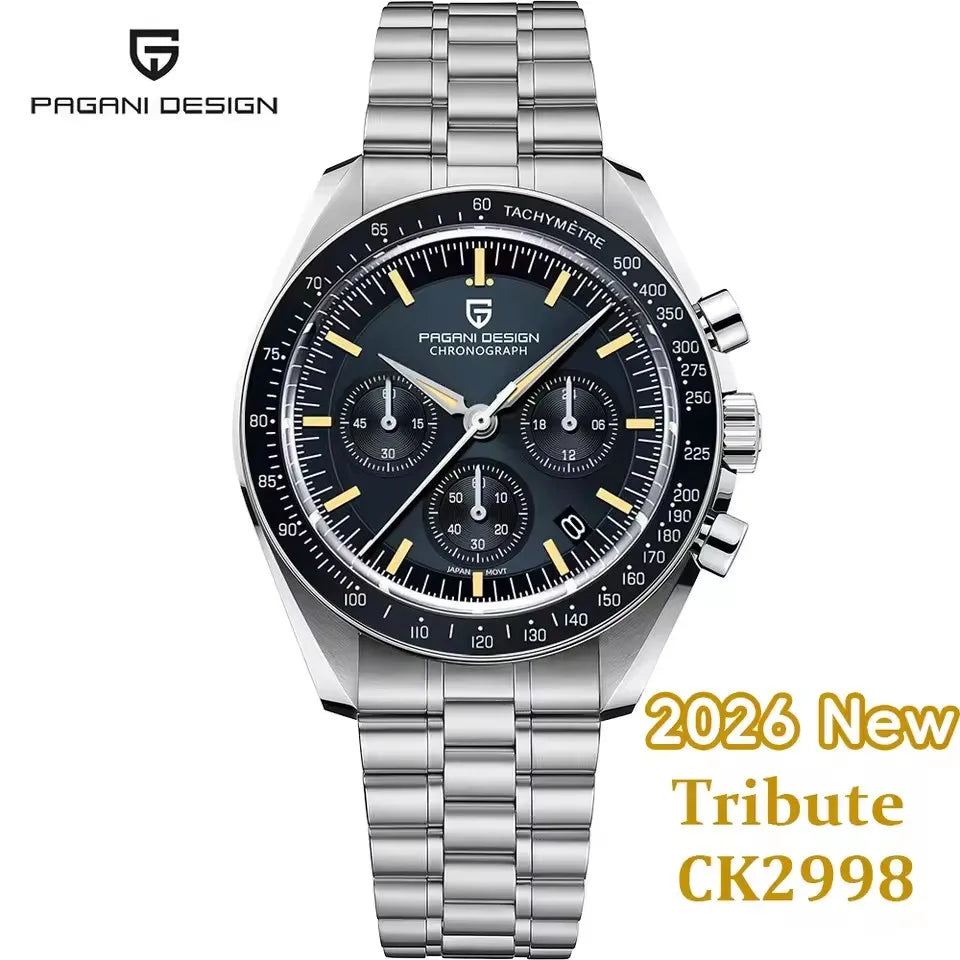 2026 New PAGANI DESIGN Gold Men's Quartz Watches Luxury VK63 Speed Sports Chronograph Watch Men AR Sapphire Ceramic Bezel Clock