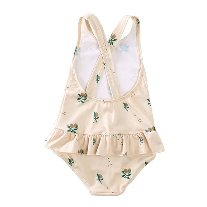 Girls Cute Backless Floral One-piece Swimsuit Baby Bikini Swimwear with hat Sun-proof Beach Vacation Toddlers Kids Chic Swimsuit