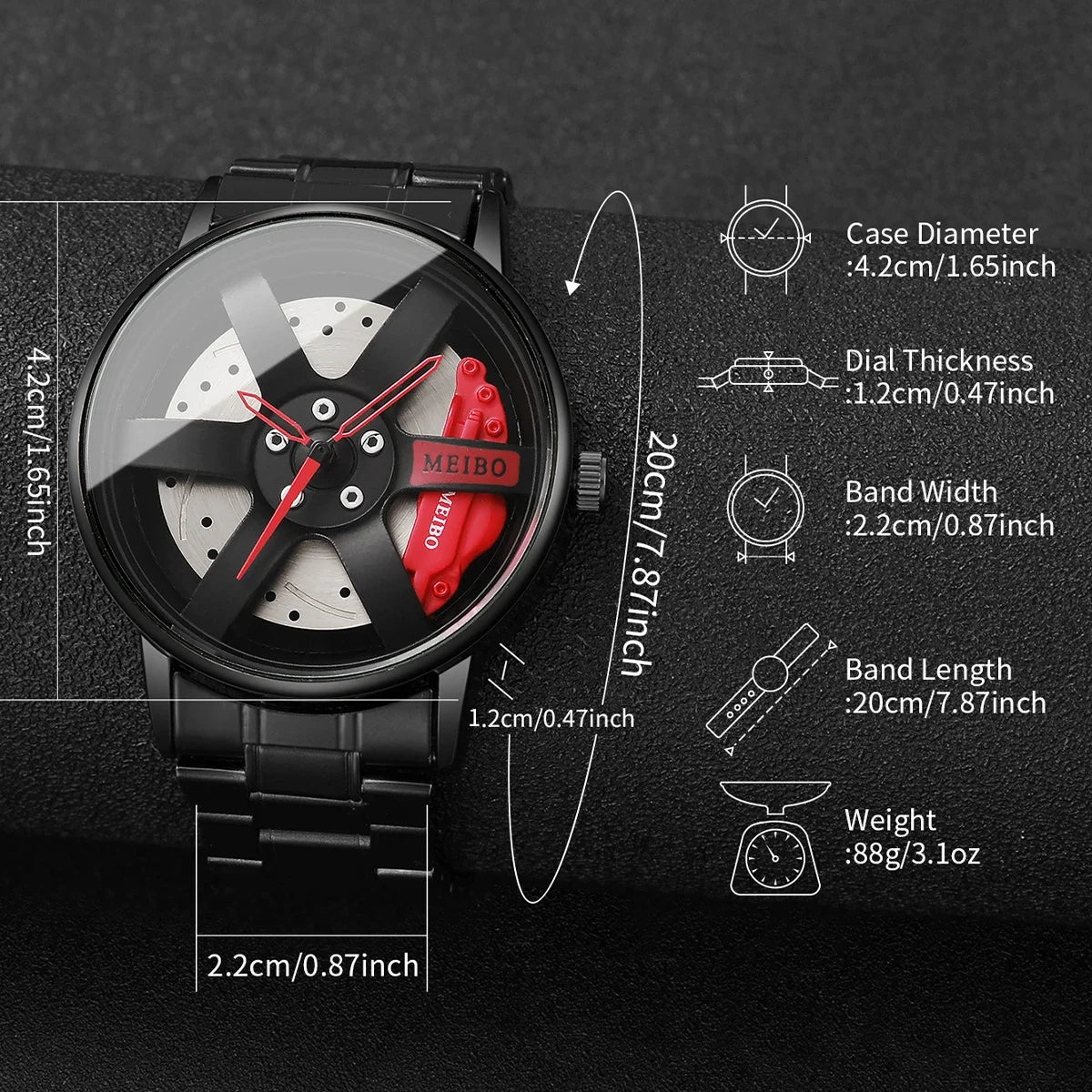 4PCS/Set Fashion 3d Car Wheel Dial Men Sports Watches Luxury Stainless Steel Quartz Watch Jewelry Set Reloj Hombre (Without Box)