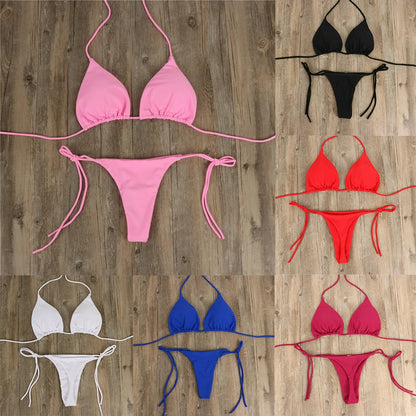 Women Thong Bikini Set Side Tie Sexy Swimsuit Bandage Style Brazilian Split Swimwear Female Bathing Suits 2024