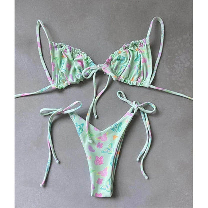 BIQIUYYI Brazilian Sexy Micro Mini Thong Bikini Set Summer Bandage Swimsuit Women Pleated Bathing Suit Beachwear Halter Biqiuni