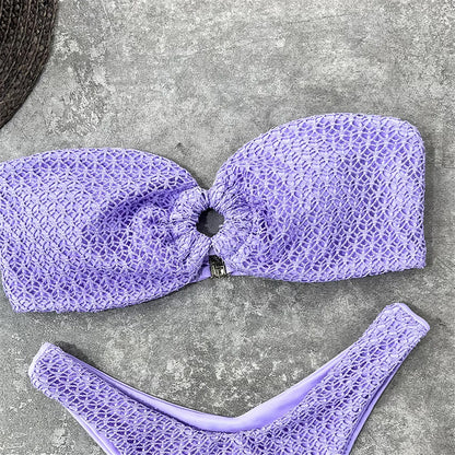 Wrinkled Bandeau High Cut Bikini Women Swimwear Female Swimsuit Two-pieces Bikini set Strapless Bather Bathing Suit Swim V3367