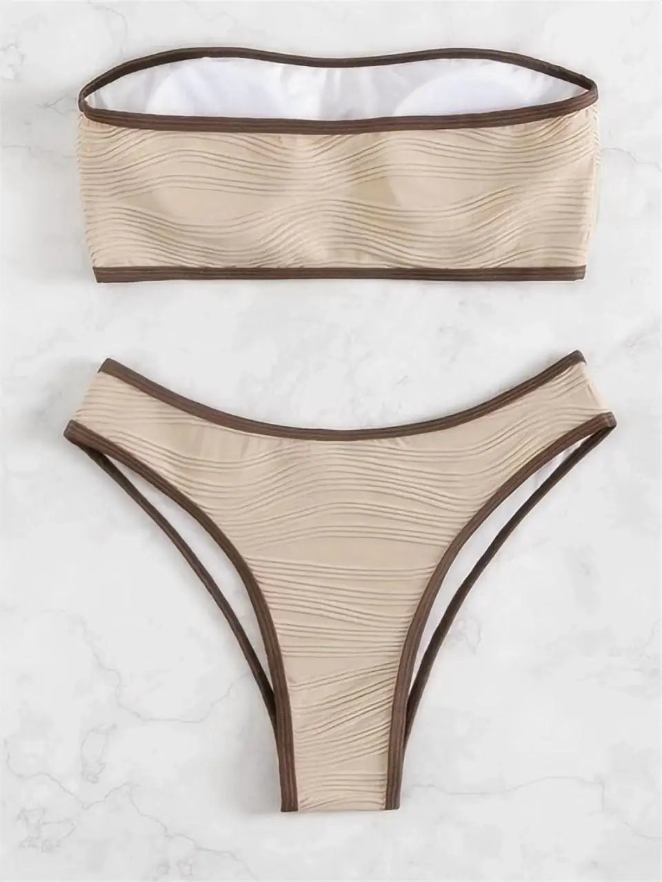 2026 Women Sexy Thong Swimsuit Push Up Swimwear Contrast Binding Bandeau Bikinis Female Bathing Suit Swimming Summer Beachwear