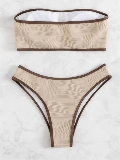 2026 Women Sexy Thong Swimsuit Push Up Swimwear Contrast Binding Bandeau Bikinis Female Bathing Suit Swimming Summer Beachwear