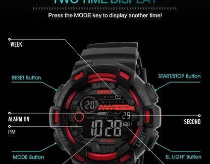 SKMEI 1243 Men Multifunction 5Bar Waterproof PU Strap LED Display Watches Chrono Digital Watch reloj hombre Outdoor Sport Watch