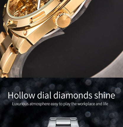 Men automatic watch luxury mechanical watches waterproof skeleton  wholesale stainless steel gift watch