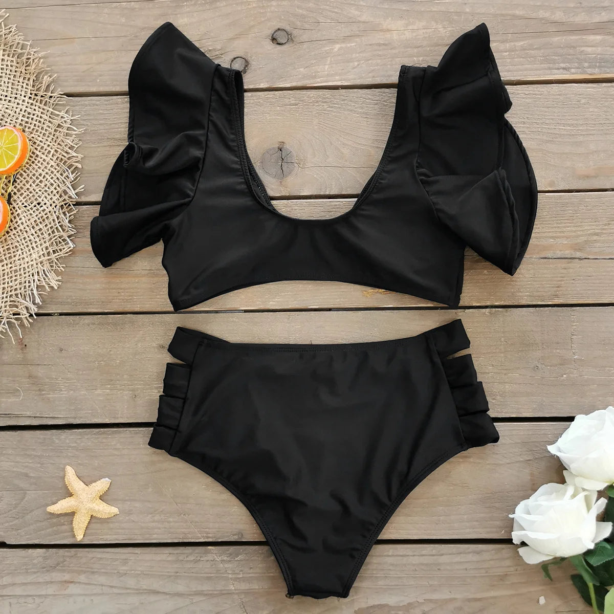 High Waist Ruffled Sexy Bikini Set 2025 Flounce Biquini Swimwear Women Two Pieces Swimsuit Floral Beachwear V-Neck Bathing Suit