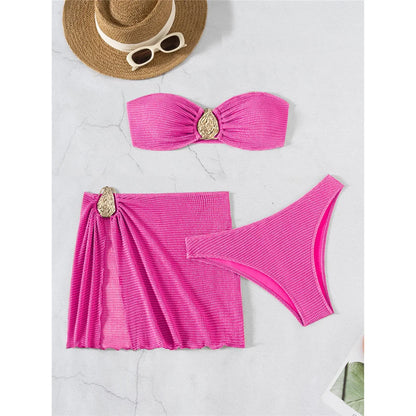 5 Colors With Skirt Bandeau Bikini Female Swimsuit Women Swimwear Three-pieces Bikini set Padded Bather Bathing Suit Swim V6624