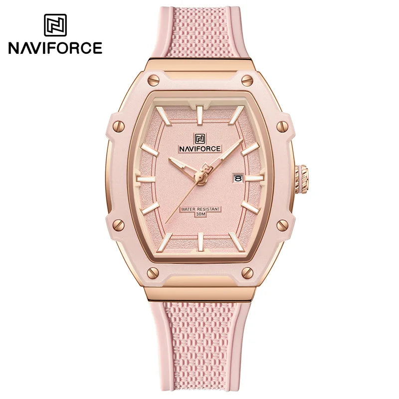 NAVIFORCE Elegant Ladies' Watch Fashion Luminous Pointer 3ATM Waterproof Calendar Display Silicone Strap Women's Quartz Watches
