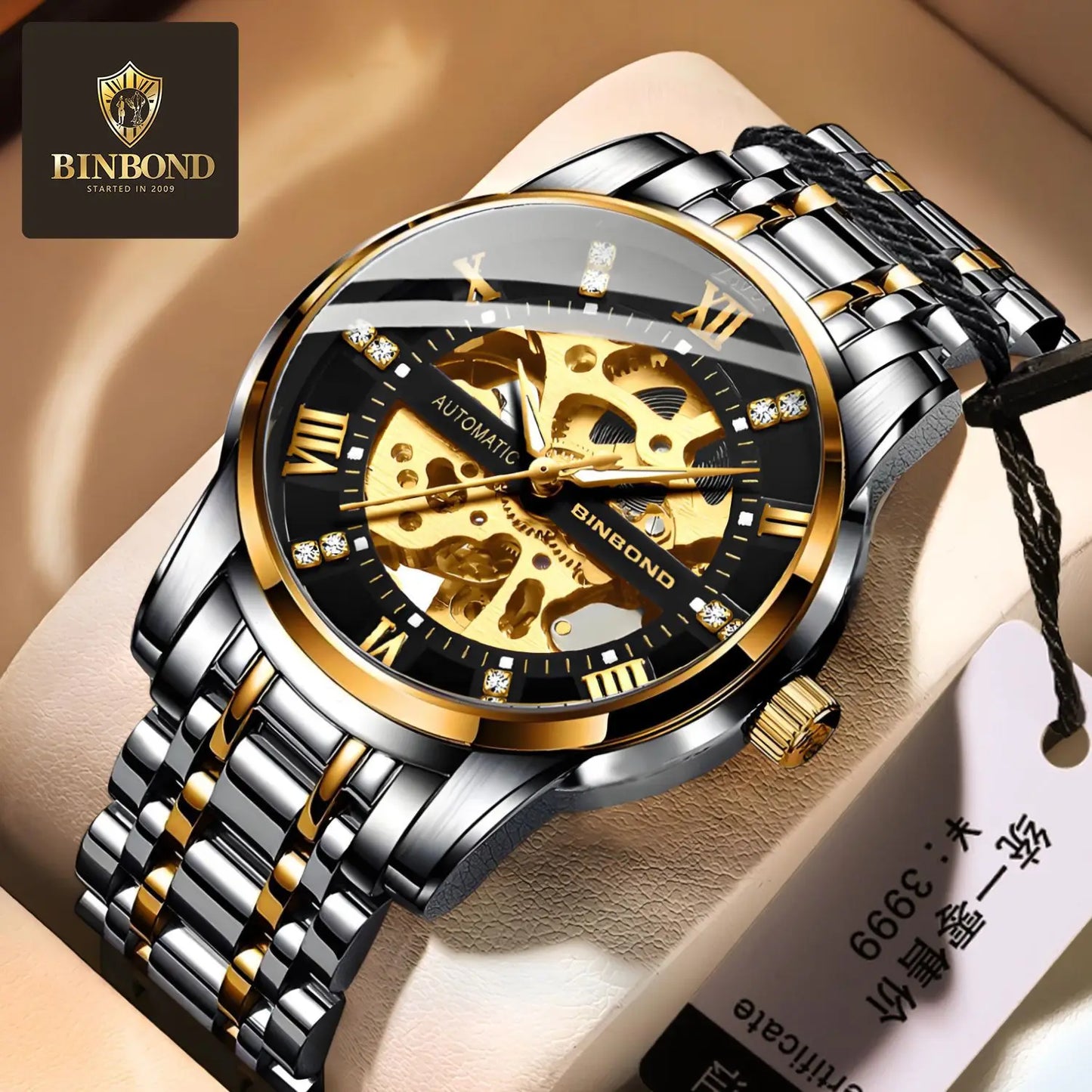 Bindond Mens Automatic Mechanical Watches Top Brand Luxury Stainless Steel Waterproof Hollow Male Wristwatches Relogio Masculino
