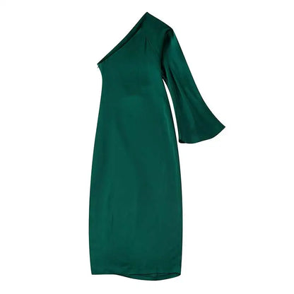 Sexy Women One Shoulder Long Sleeve Dresses Elegant Backless Split Side Slit Bodycon Dress 2023 Fashion Pleated Ladies Robe