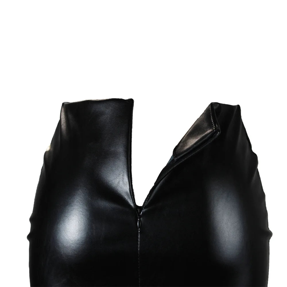 2025 Women Leather Night Clubwear Skirts Summer Pure Color PU-leather Zipper Sexy Hip Leather Mini Skirts