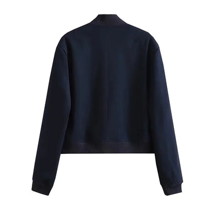 MUJER 2025 Woman Bomber Jacket White Autumn Winter Button Cropped Jackets for Women Fashion Long Sleeve Women Coats Outerwears