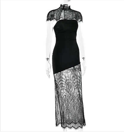 Cape Shawl Strapless Long Dress Women Sexy Solid Patchwork Lace Pleated Slim Maxi Dresses 2026 Lady Evening Party Vestidos New