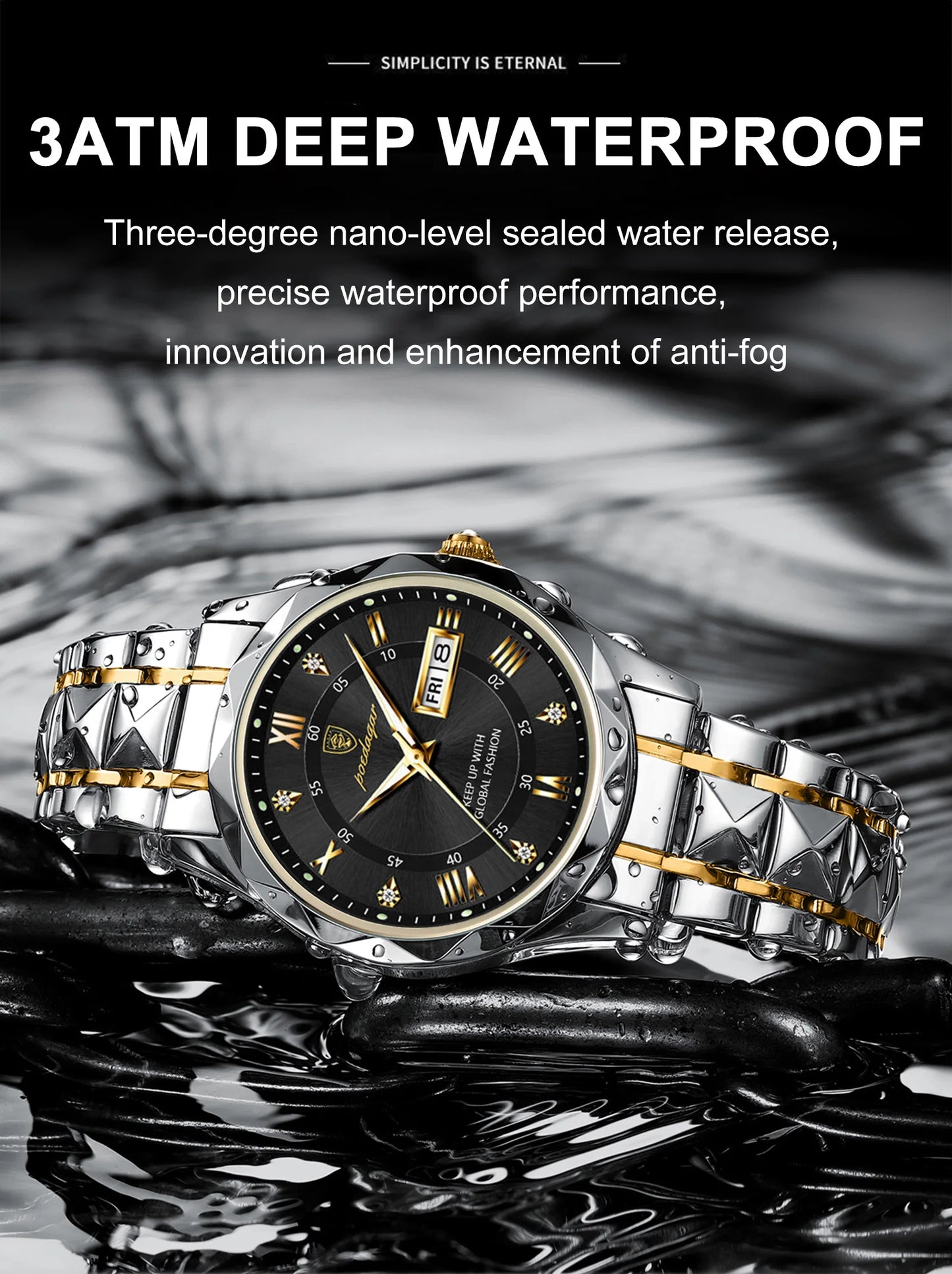 POEDAGAR Top Classic Men's Quartz Watches Waterproof Luminous Stainless Steel Man Wristwatch Date Week Original Men Watch Reloj