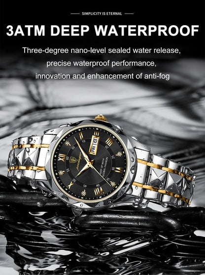 POEDAGAR Top Classic Men's Quartz Watches Waterproof Luminous Stainless Steel Man Wristwatch Date Week Original Men Watch Reloj